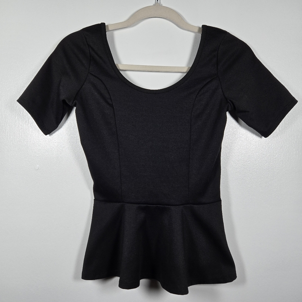 Eyelash Couture Black Scoop Neck Fit & Flare Peplum Top Size XS